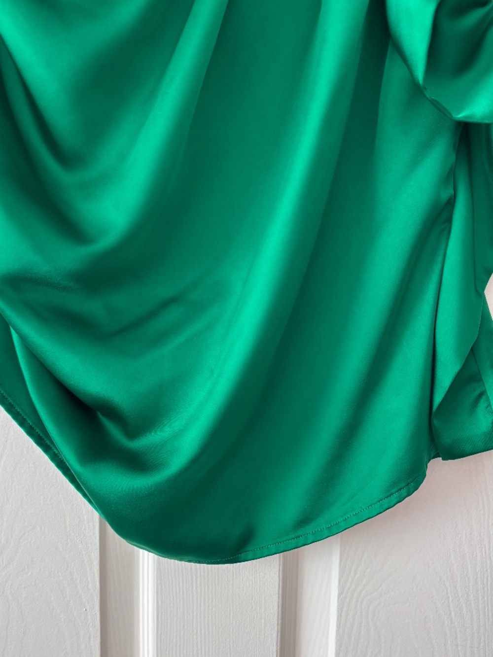 Express One-Shoulder Green Satin Blouse - Picture 8 of 10